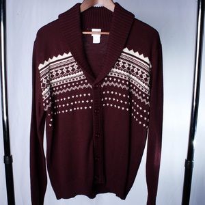 Men's Haband Cardigan Sweater Ski Lodge Snowflakes Cowichan M